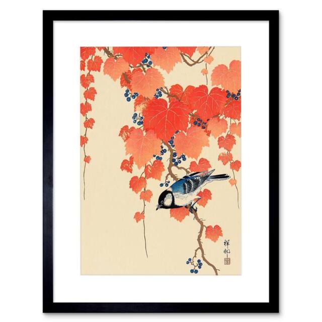"Artery8 Painting Japan Nature Bird Ivy Berry Shoson Ohara Framed Art Print in Red - Size: W12"" x H16""" - image 1