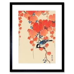 "Artery8 Painting Japan Nature Bird Ivy Berry Shoson Ohara Framed Art Print in Red - Size: W12"" x H16""" - thumbnail 1