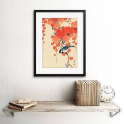 "Artery8 Painting Japan Nature Bird Ivy Berry Shoson Ohara Framed Art Print in Red - Size: W12"" x H16""" - thumbnail 2