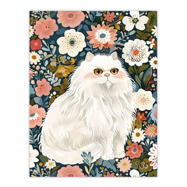 "Artery8 Elegant Persian Cat Lover Flower Garden Portrait Wall Art Print - Size: W18"" x H24""" - image 1