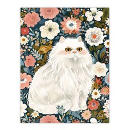 "Artery8 Elegant Persian Cat Lover Flower Garden Portrait Wall Art Print - Size: W18"" x H24""" - thumbnail 1