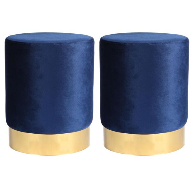 Harbour Housewares Velvet Round Pouffe Footrest Ottoman Stools - 29 x 36cm - Pack of 2 in Blue - Size: 29 x 36 cm - image 1