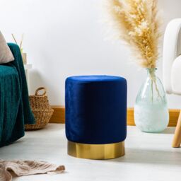 Harbour Housewares Velvet Round Pouffe Footrest Ottoman Stools - 29 x 36cm - Pack of 2 in Blue - Size: 29 x 36 cm - thumbnail 7
