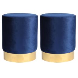 Harbour Housewares Velvet Round Pouffe Footrest Ottoman Stools - 29 x 36cm - Pack of 2 in Blue - Size: 29 x 36 cm - thumbnail 1