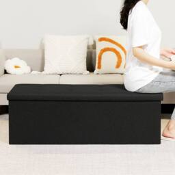 Dprodo Linen Storage Ottoman Folding Foot Rest Stool, 76cm x 38cm x 38cm in Black - Size: 76 cm x 38 cm x 38 cm - thumbnail 6