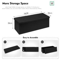 Dprodo Linen Storage Ottoman Folding Foot Rest Stool, 76cm x 38cm x 38cm in Black - Size: 76 cm x 38 cm x 38 cm - thumbnail 3