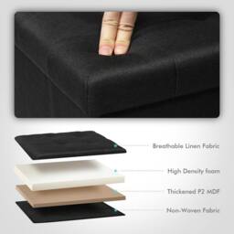 Dprodo Linen Storage Ottoman Folding Foot Rest Stool, 76cm x 38cm x 38cm in Black - Size: 76 cm x 38 cm x 38 cm - thumbnail 7