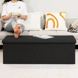 Dprodo Linen Storage Ottoman Folding Foot Rest Stool, 76cm x 38cm x 38cm in Black - Size: 76 cm x 38 cm x 38 cm - thumbnail 4