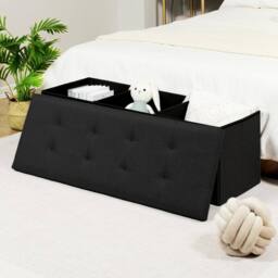 Dprodo Linen Storage Ottoman Folding Foot Rest Stool, 76cm x 38cm x 38cm in Black - Size: 76 cm x 38 cm x 38 cm - thumbnail 2