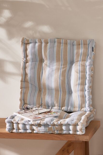 Dibor Set of 2 Giant Oxford Blue Striped Indoor Dining Chair Seat Pad Cushions L50 x W50cm in White - Size: 50 cm x 50 cm - image 1