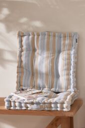 Dibor Set of 2 Giant Oxford Blue Striped Indoor Dining Chair Seat Pad Cushions L50 x W50cm in White - Size: 50 cm x 50 cm - thumbnail 1