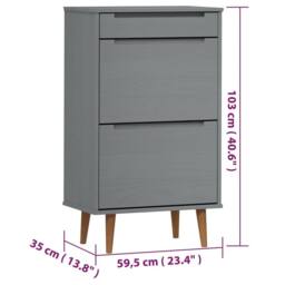 Berkfield Home Shoe Cabinet MOLDE Grey 59, 5x35x103 cm Solid Wood Pine - Size: 5 x 35 x 103 cm - thumbnail 8
