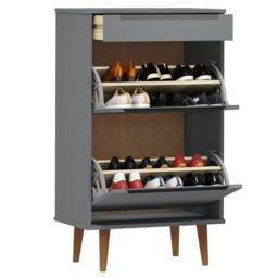 Berkfield Home Shoe Cabinet MOLDE Grey 59, 5x35x103 cm Solid Wood Pine - Size: 5 x 35 x 103 cm