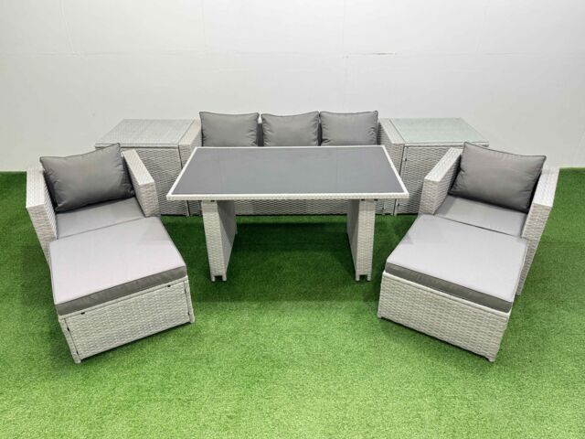 Fimous Patio Garden Furniture Sets with Black Glass Top Table Armchair in Light Grey - image 1