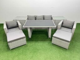 Fimous Patio Garden Furniture Sets with Black Glass Top Table Armchair in Light Grey - thumbnail 2