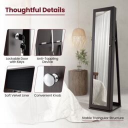 Gymax Jewelry Cabinet Freestanding Jewelry Armoire With Full Length Mirror in Dark Brown - thumbnail 2