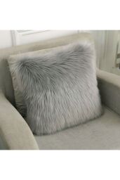 Living and Home 45*45cm Fluffy Faux Wool Grey Cushion Cover - thumbnail 2