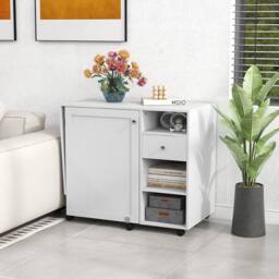 Costway Folding Sewing Table Adjustable Rolling Sewing Craft Desk w/Trays&Pegs in White - thumbnail 9