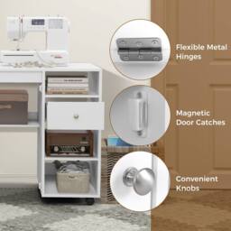 Costway Folding Sewing Table Adjustable Rolling Sewing Craft Desk w/Trays&Pegs in White - thumbnail 5