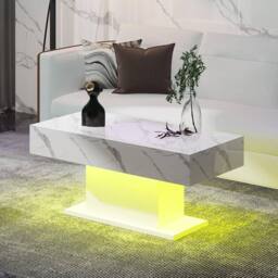 KEEPREAPER Rectangular LED Coffee Table High Gloss 16 Colors White Marble Finish - thumbnail 3