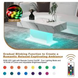 KEEPREAPER Rectangular LED Coffee Table High Gloss 16 Colors White Marble Finish - thumbnail 7