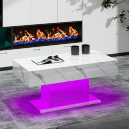 KEEPREAPER Rectangular LED Coffee Table High Gloss 16 Colors White Marble Finish - thumbnail 2