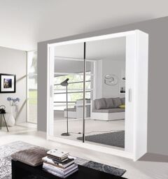 OLYMPIA FURNITURE Milan 150cm Sliding Mirror Door Wardrobe With Hanging Rails & Shelves Available In 4 Colour in White - thumbnail 1