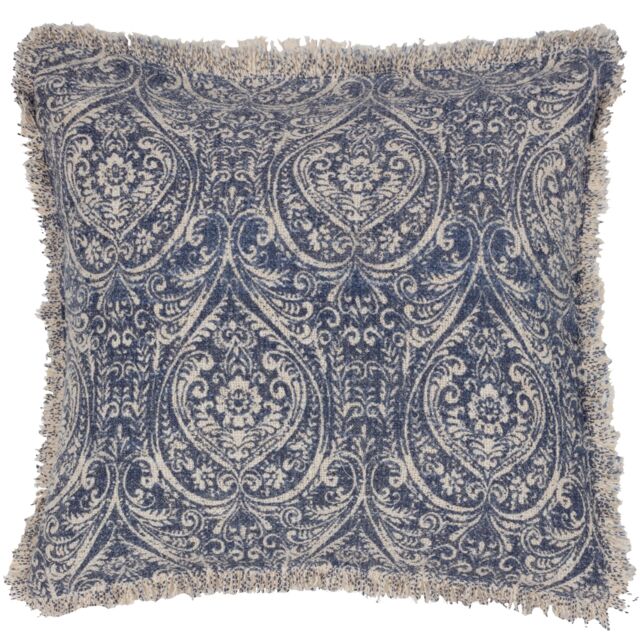 Paoletti Durelle 100% Cotton Paisley Fringed Cushion in Mid Blue - Size: 50 cm x 50 cm - image 1