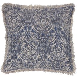 Paoletti Durelle 100% Cotton Paisley Fringed Cushion in Mid Blue - Size: 50 cm x 50 cm - thumbnail 1
