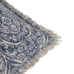 Paoletti Durelle 100% Cotton Paisley Fringed Cushion in Mid Blue - Size: 50 cm x 50 cm - thumbnail 5