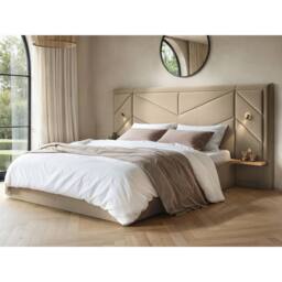 Flair Alice Hotel Ottoman Bed with USB Gold Lights Beige Velvet - Size: Double