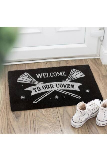 KDMD Black Coven Doormat with Silver Broomsticks - Witchy Welcome Mat - Size: Medium - image 1