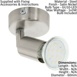 Loops Ceiling Spot Light & 2x Matching Wall Lights Satin Nickel Adjustable Kitchen in Metallics - thumbnail 3