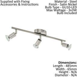 Loops Ceiling Spot Light & 2x Matching Wall Lights Satin Nickel Adjustable Kitchen in Metallics - thumbnail 2