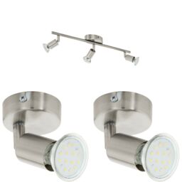 Loops Ceiling Spot Light & 2x Matching Wall Lights Satin Nickel Adjustable Kitchen in Metallics - thumbnail 1