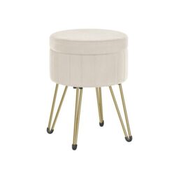 SONGMICS Round Velvet Storage Ottoman Dressing Stool 4 Metal Legs in White - thumbnail 6