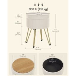 SONGMICS Round Velvet Storage Ottoman Dressing Stool 4 Metal Legs in White - thumbnail 2