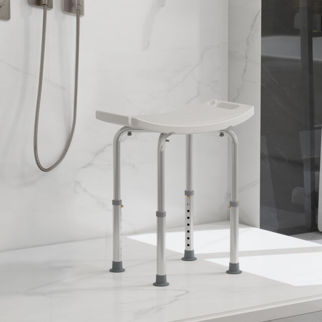 HOMCOM Aluminium Shower Stool w/ Adjustable Height Non-Slip Bath Stool White in Cream - image 1