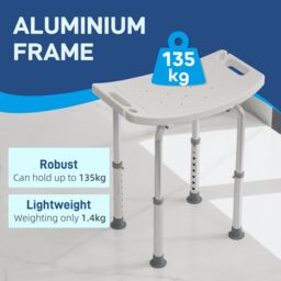 HOMCOM Aluminium Shower Stool w/ Adjustable Height Non-Slip Bath Stool White in Cream - thumbnail 4