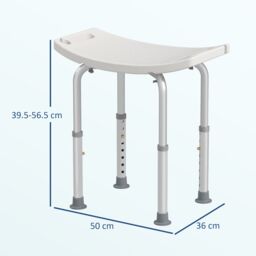 HOMCOM Aluminium Shower Stool w/ Adjustable Height Non-Slip Bath Stool White in Cream - thumbnail 3