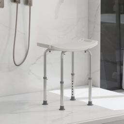 HOMCOM Aluminium Shower Stool w/ Adjustable Height Non-Slip Bath Stool White in Cream - thumbnail 1
