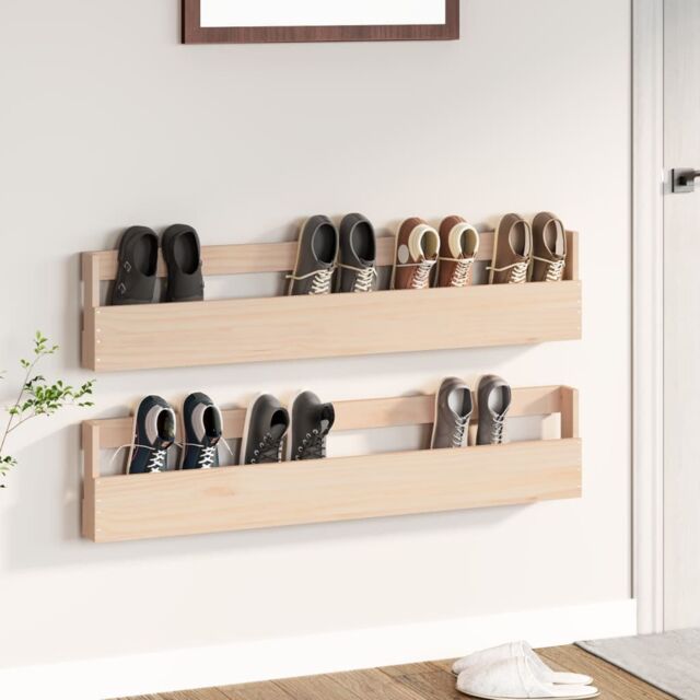 Berkfield Home Wall-mounted Shoe Racks 2 pcs 110x9x23 cm Solid Wood Pine in Brown - Size: 110 x 9 x 23 cm - image 1