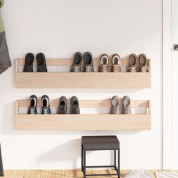 Berkfield Home Wall-mounted Shoe Racks 2 pcs 110x9x23 cm Solid Wood Pine in Brown - Size: 110 x 9 x 23 cm - thumbnail 3