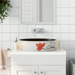 Berkfield Home Countertop Basin Multicolour Oval 59x40x15 cm Ceramic in Black - Size: 59 x 40 x 15 cm - thumbnail 1