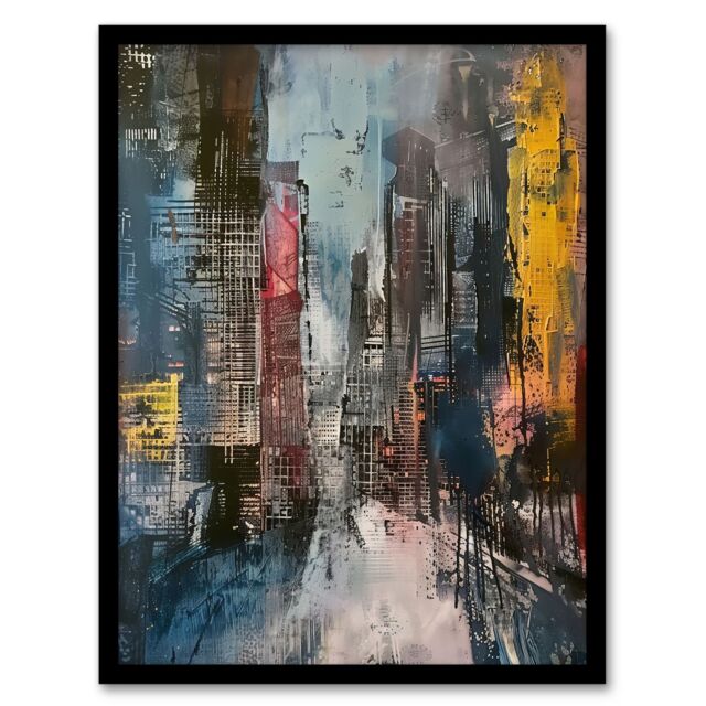 "Artery8 Abstract City Street Cityscape Painting Framed Art Print in Grey - Size: W12"" x H16""" - image 1