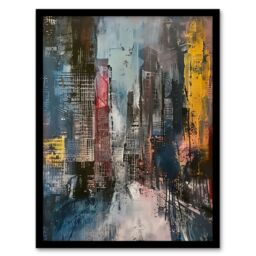 "Artery8 Abstract City Street Cityscape Painting Framed Art Print in Grey - Size: W12"" x H16""" - thumbnail 1