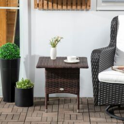 OUTSUNNY PE Rattan Outdoor Coffee Table, Easy Match Rattan Side Table in Brown - thumbnail 7