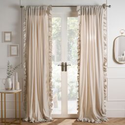 OHS Frill Voile Net Curtains 2 Window Panels Sheer Rod Slot Top Pair Set in Natural - Size: 140 cm width x 220 cm drop