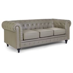 Bravich LTD Chesterfield Scroll Arm Faux Leather Sofa Buttoned Back Settee in Grey - Size: 1 Seater - thumbnail 9