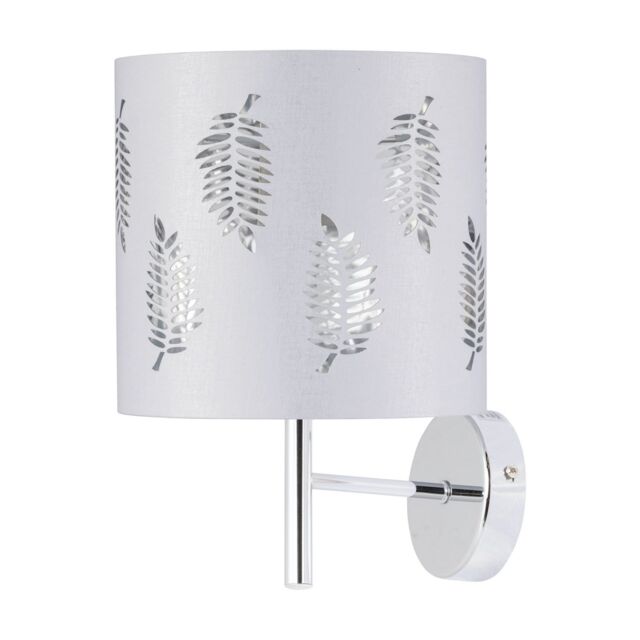 First Choice Lighting Brea - Chrome Wall Light with White Fern Shade in Silver - image 1